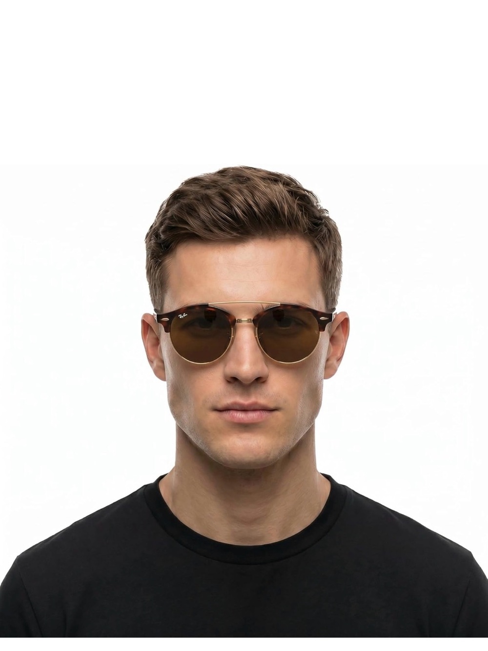 RAY-BAN Clubround Double Bridge Tortoise & Gold Sunglasses - Picture 5 of 10